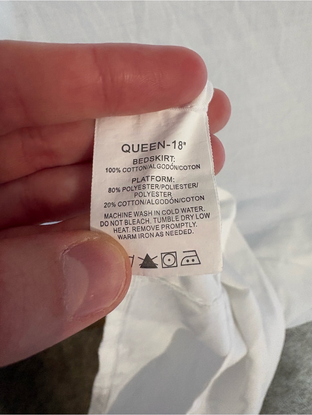 Queen 18 inch Drop White Pleated Bedskirt- 100% Cotton